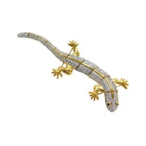 Vintage Articulated Encrusted Pave Lizard Shoulder Brooch , 7"